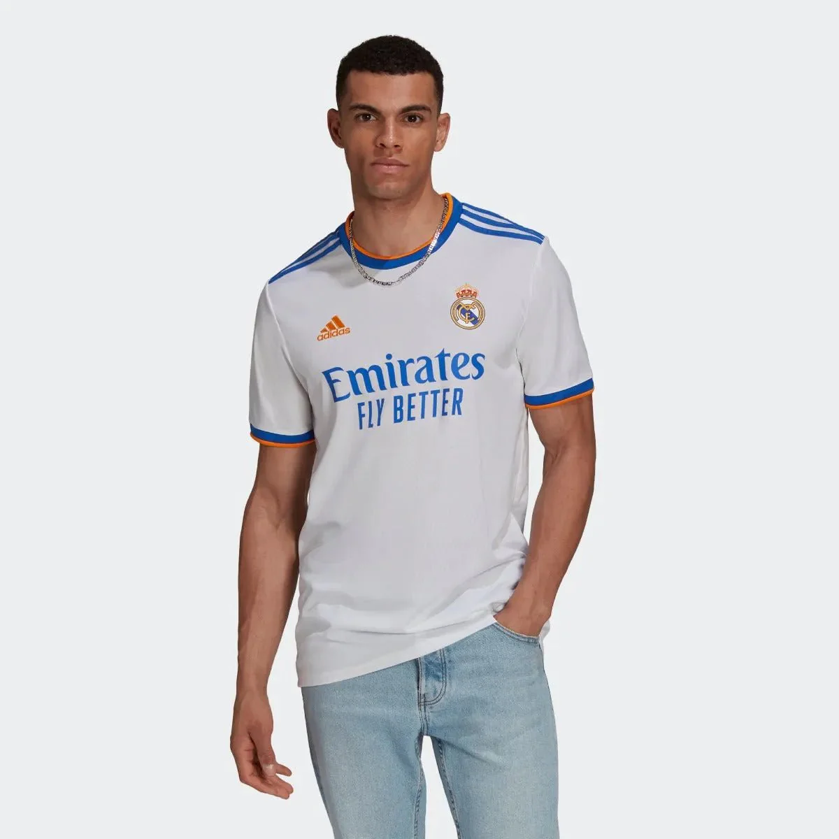 Adidas 2021-22 Real Madrid Home Jersey - White-Blue-Orange - Image 3
