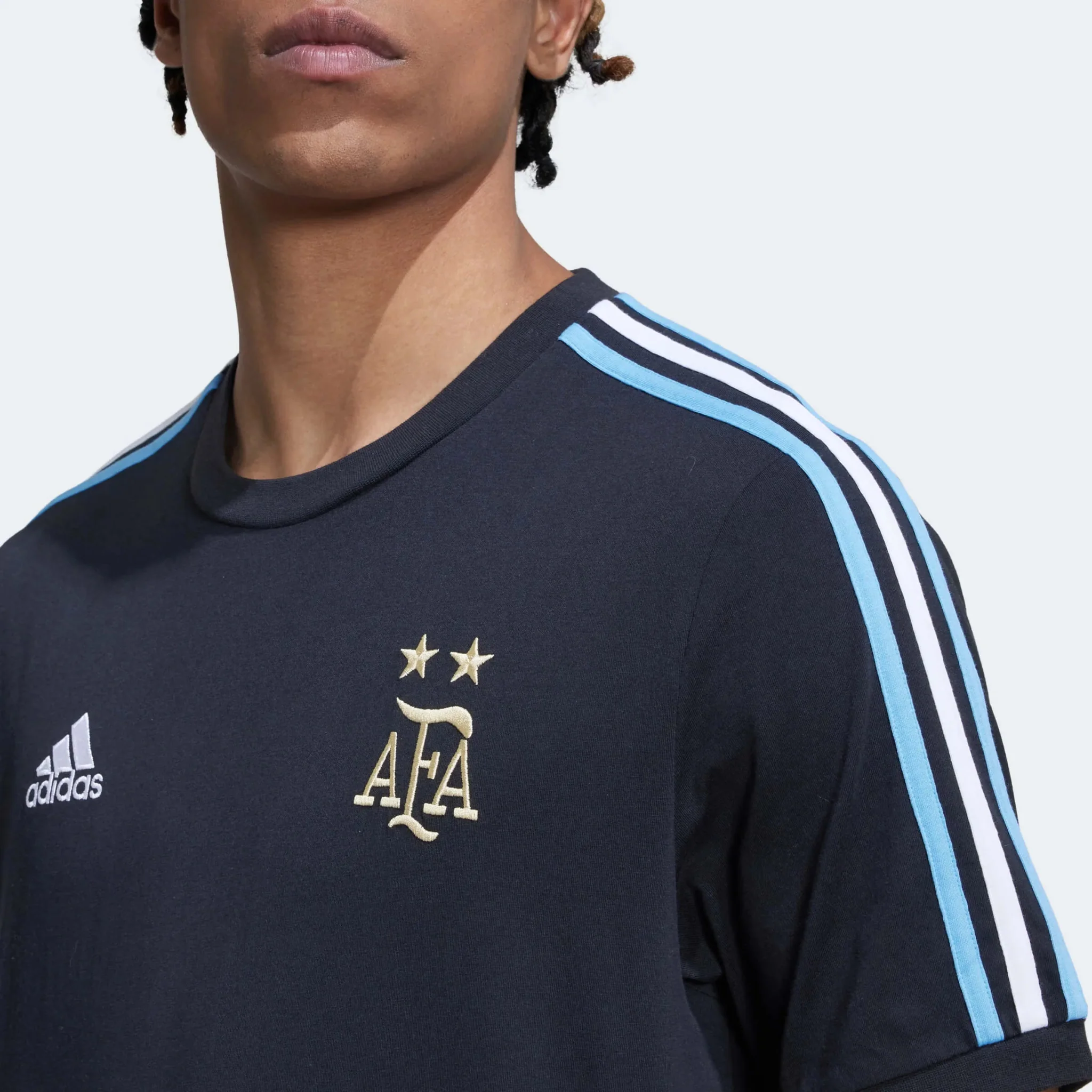 adidas 2022-23 Argentina 3 Stripe Tee Black - Image 5