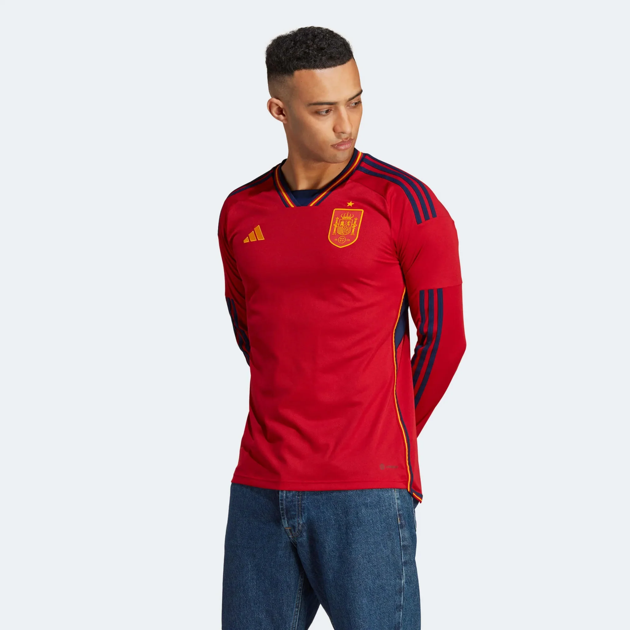 adidas 2022-23 Spain Long Sleeve Home Jersey - Red-Navy - Image 3