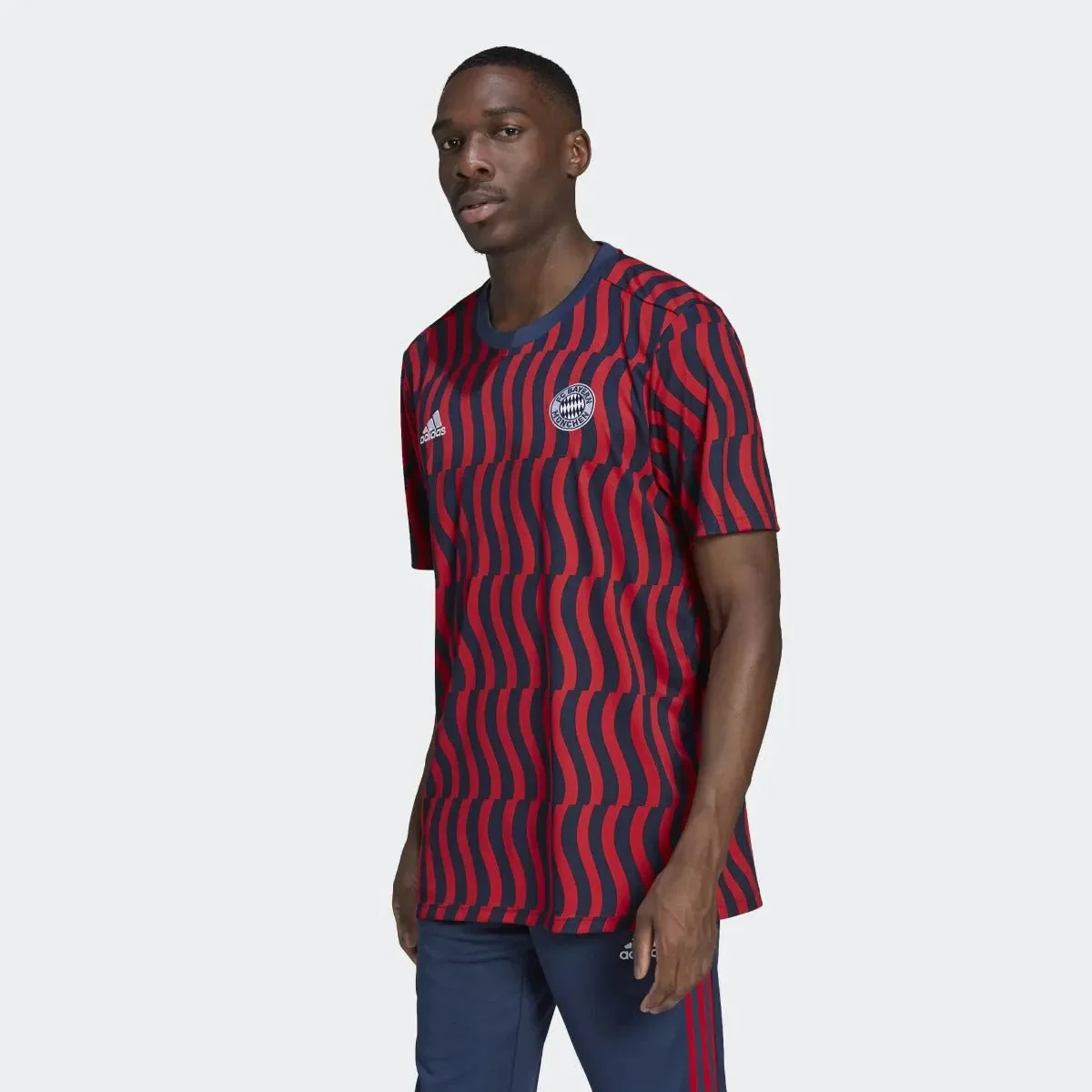 adidas 21-22 Bayern Munich Pre-Match Jersey- Navy-Scarlet - Image 3