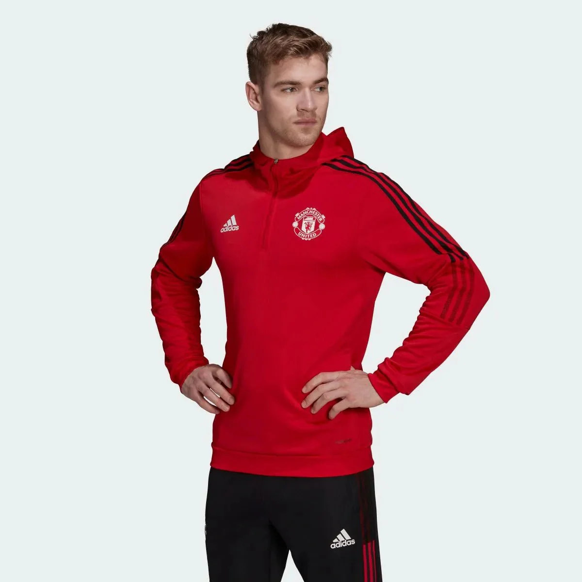 adidas 21-22 Manchester United Track Hoodie - Red - Image 2