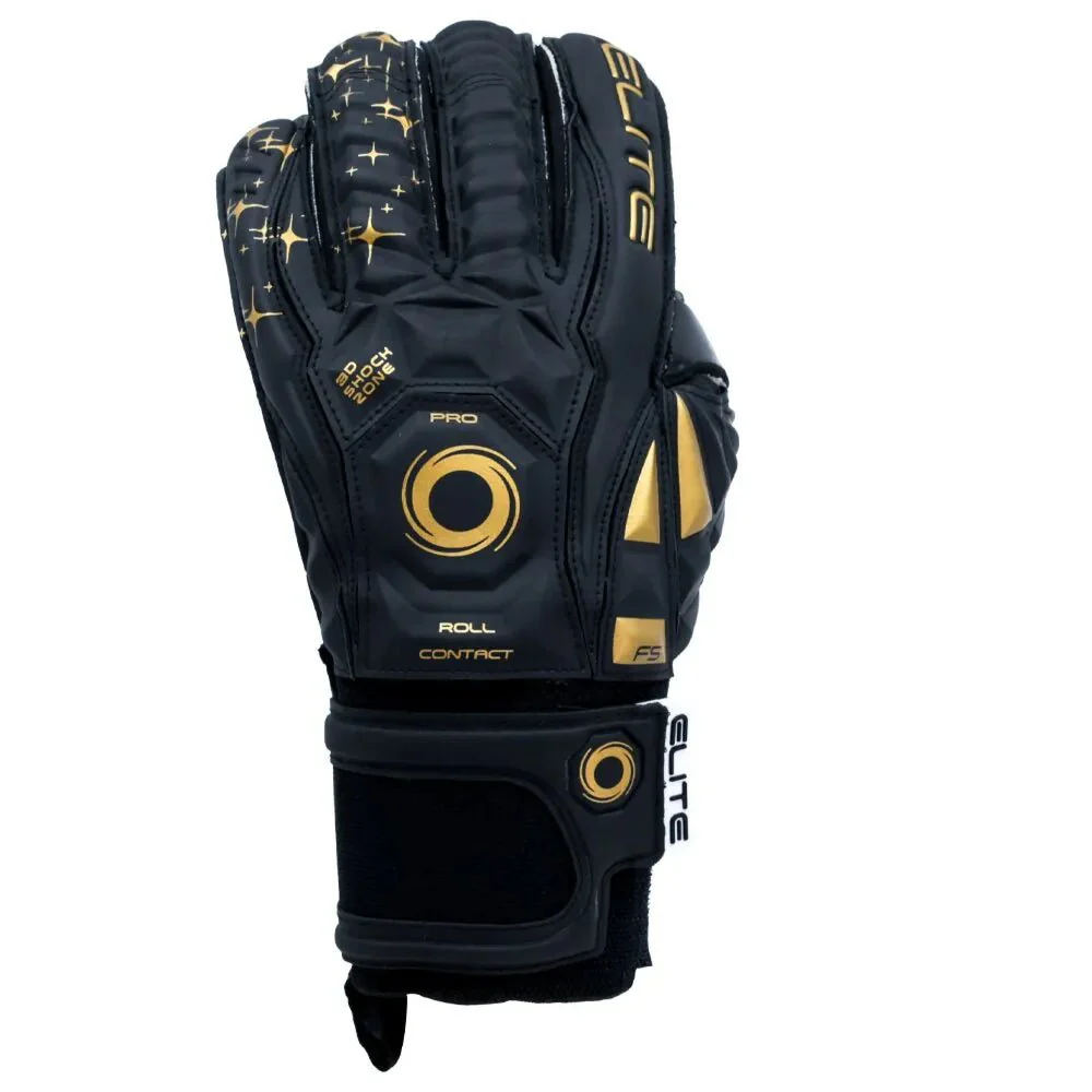 Elite Sport Black Real Goalkeeper Gloves - Black-Gold - Image 2