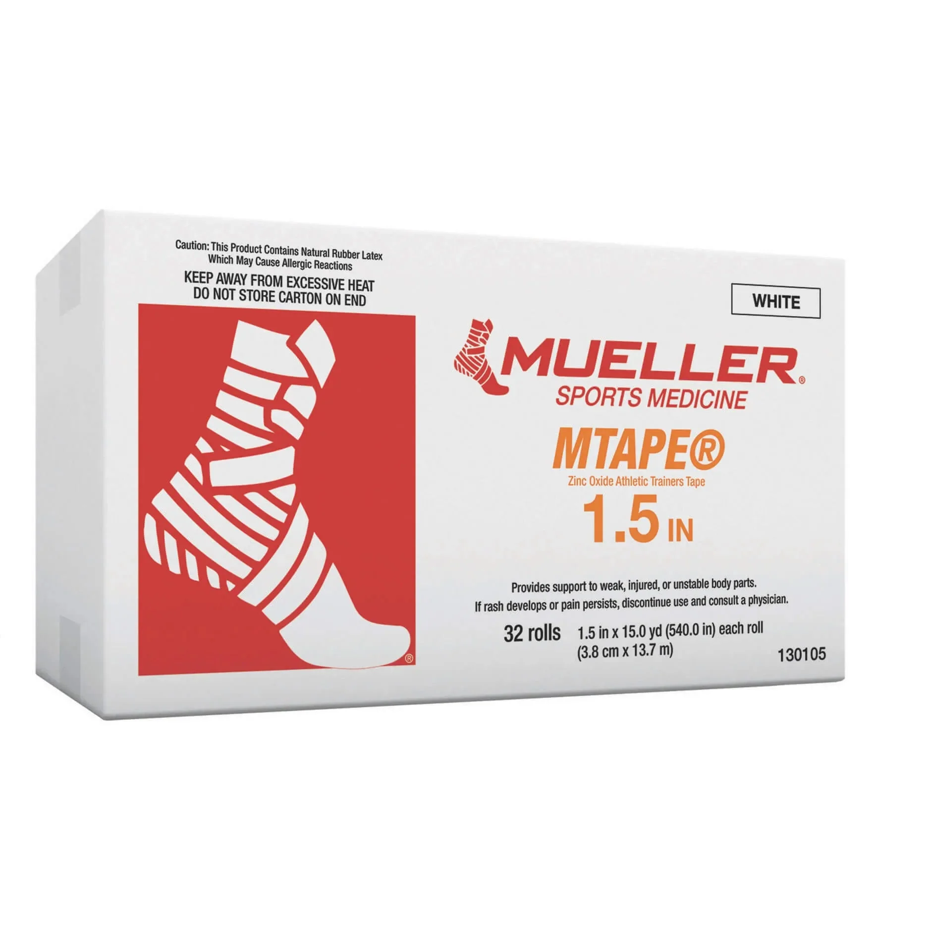Mueller Sports Medicine 1.5" x 15 yd MTape Case-White (32 Rolls)