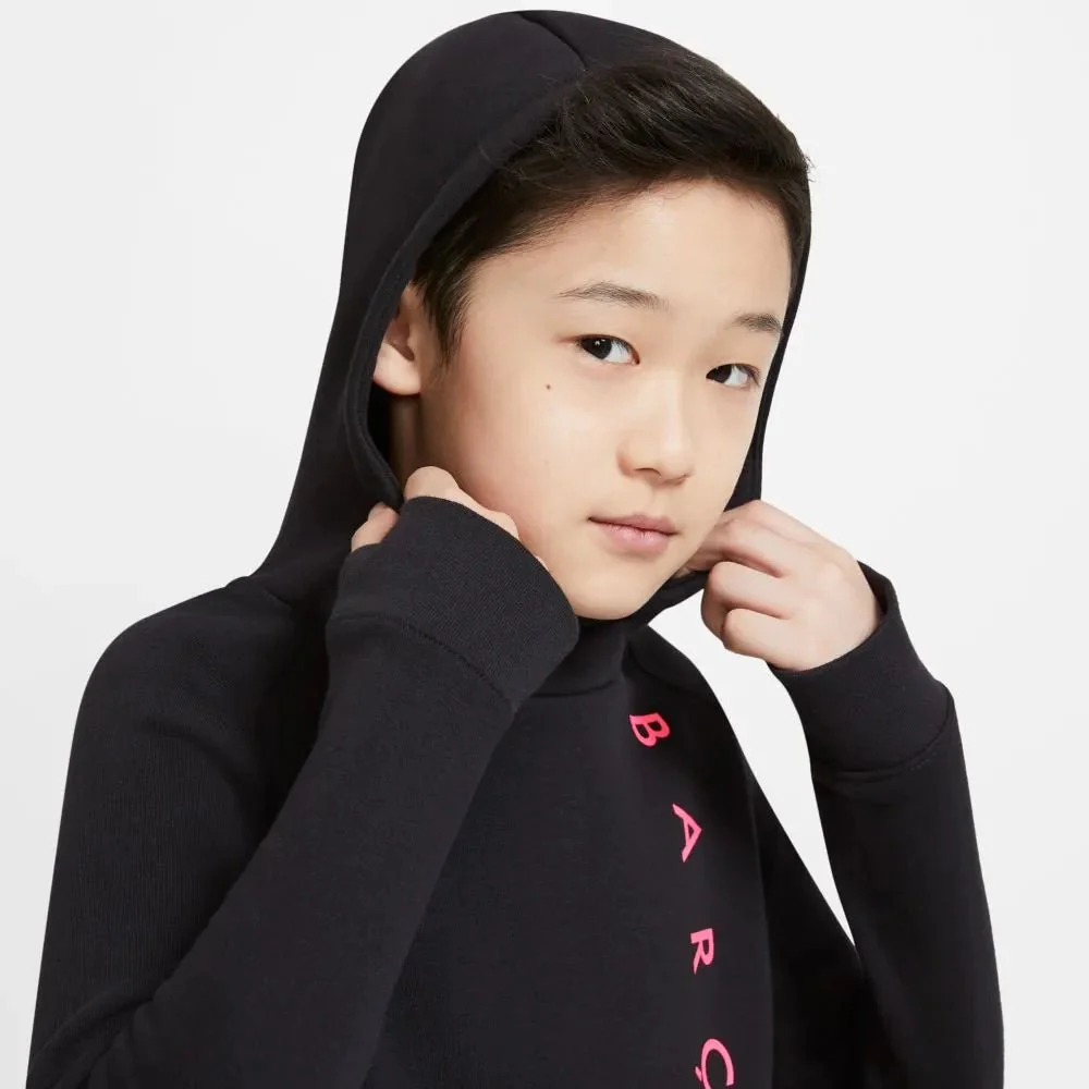 Nike 2020-21 Barcelona Youth GFA Fleece Pullover Hoodie - Black-Pink - Image 3