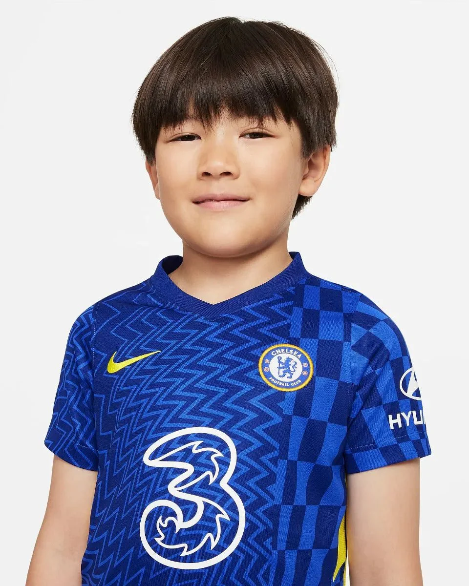 Nike 2021-22 Chelsea Little Kids Home Kit - Blue-Yellow - Image 3