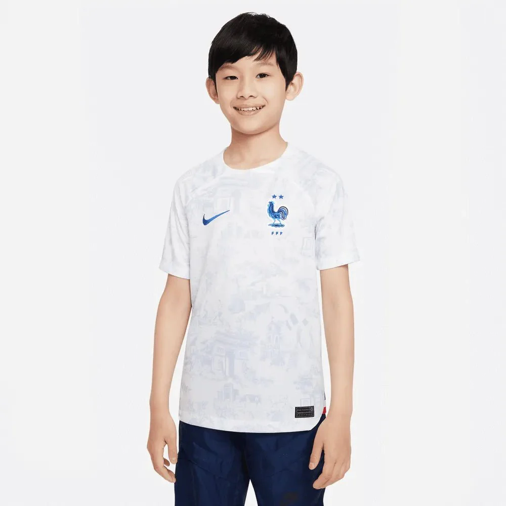 Nike 2022-23 France Away Youth Jersey White-Royal - Image 3