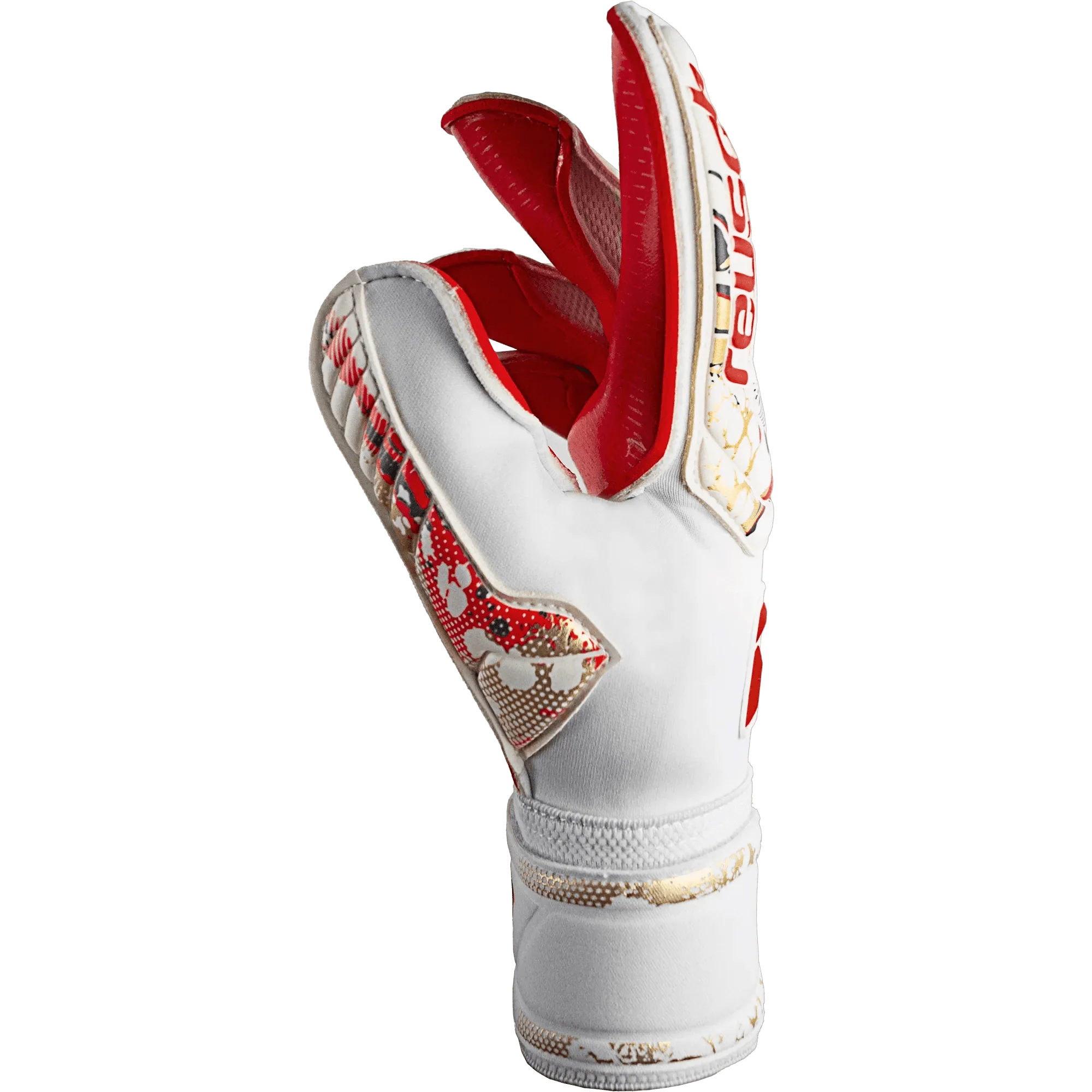Reusch Attrakt Gold X Glueprint Ortho-Tec FS Goalkeeper Gloves - White-Gold-Red - Image 3