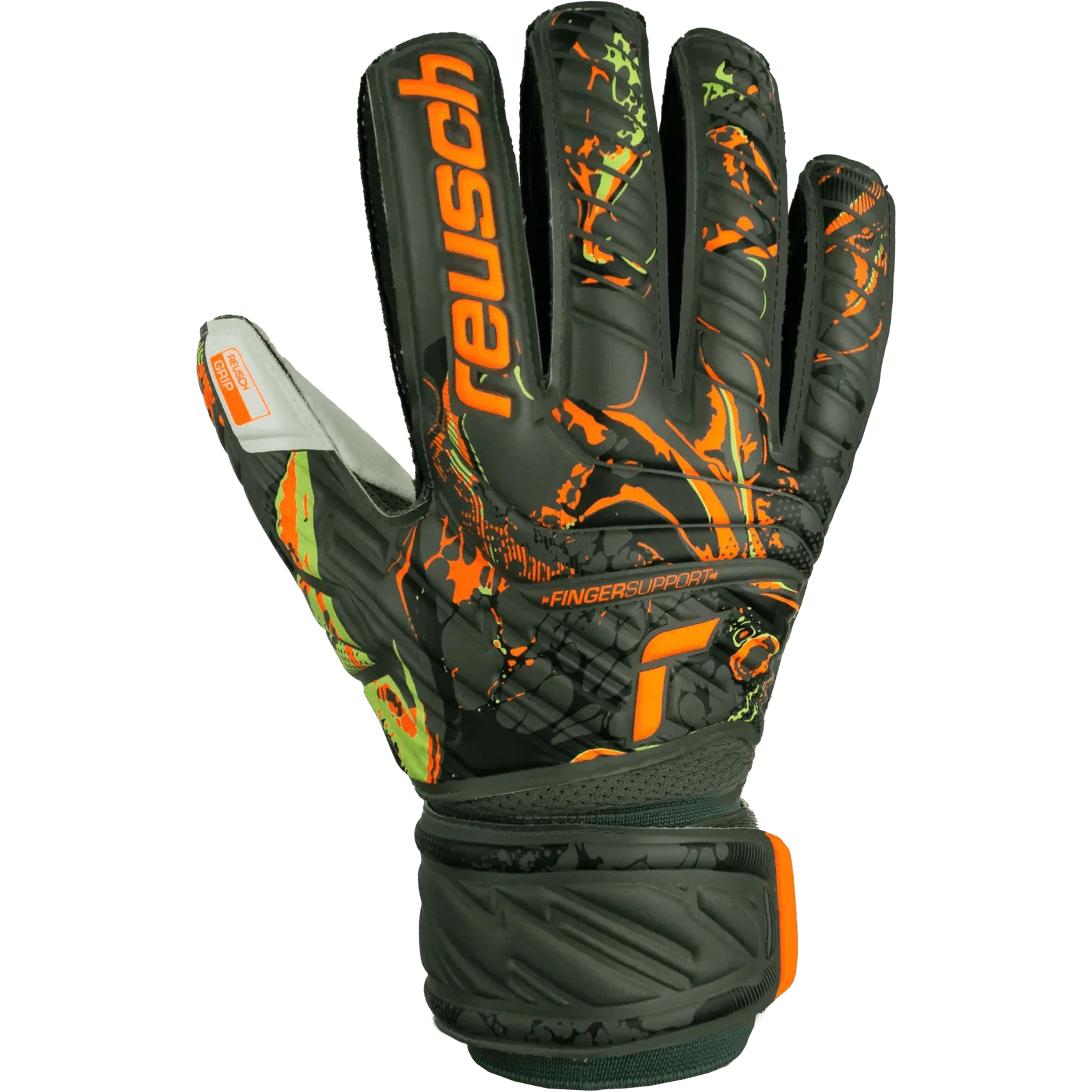 Reusch Attrakt Grip Desert Bloom Collection Goalkeeper Gloves - Olive Green-Orange - Image 2
