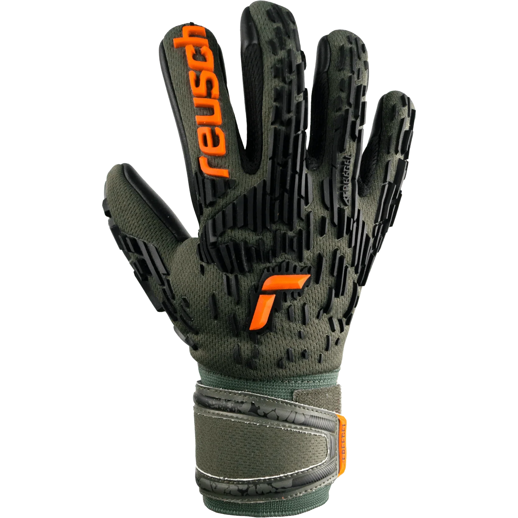 Reusch JR Attrakt Freegel Silver Finger Support Goalkeeper Gloves - Desert Green-Orange-Black - Image 2